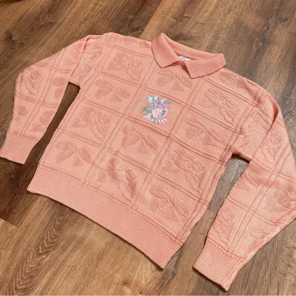 VTG 80s Avon Fashions Kawaii‎ Collar Sweater Pink Floral Embroidered Retro - Picture 10 of 10